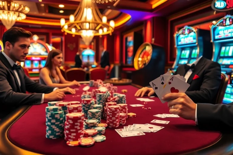 Engage with the thrilling atmosphere of BDTK666 at a high-stakes poker table filled with expert players.