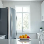 AQUA CREST Replacement for GE® RPWFE water filter prominently displayed in a modern kitchen setting