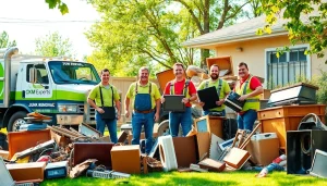 Efficient junk removal services by CKM Experts, showcasing a team clearing unwanted items in a residential yard.