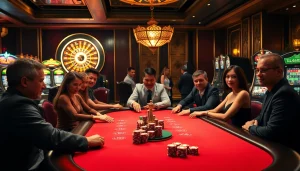 Exciting casino scene featuring poker action and roulette, inspired by https://mmoo.gripe/.