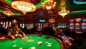 Players placing bets at b52club's casino tables filled with excitement and luxurious atmosphere.