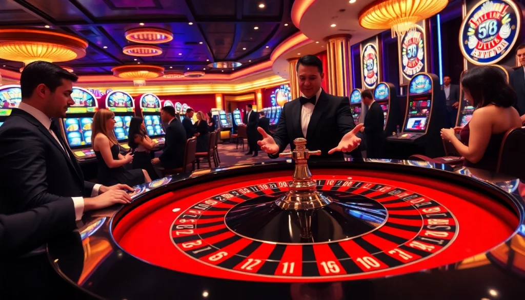 Players engaging at the kp88 casino roulette table, capturing the thrill and luxury of online gambling.
