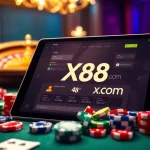 Experience thrilling online gaming at xx88 com with an exciting casino setup featuring poker chips and a glowing roulette wheel.