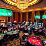 NOVA88 players enjoying an exciting game at a luxurious casino with vibrant tables and slot machines.