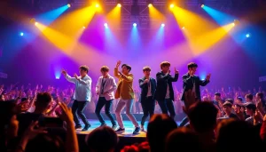 Buzzing concert scene showcasing BTS in an energetic performance while capturing the latest bts news.