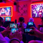 Excited players enjoying mobile porn games with dynamic graphics on their devices.
