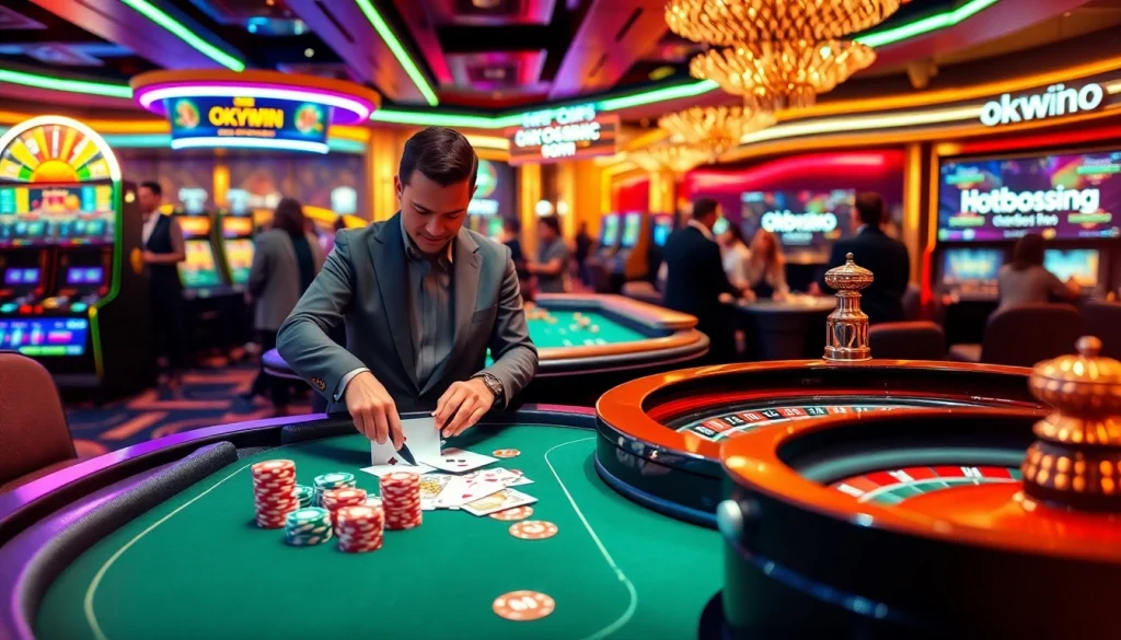 Experience the thrill of betting with OKWIN at this luxurious casino gaming table.