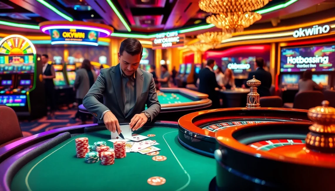 Experience the thrill of betting with OKWIN at this luxurious casino gaming table.