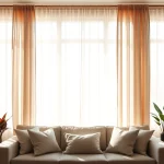 Verduisterende gordijnen in een moderne woonkamer die licht blokkeren en sfeer creëren.