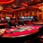 Tobet88's exciting poker scene featuring players, chips, and a dealer at a vibrant casino table.