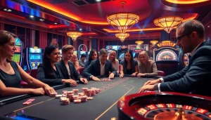 Engaged players making bets at a luxurious casino table with a depo 5k minimum, showcasing excitement and anticipation.