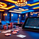 Experience sbobet link alternatif with vibrant gaming tables and online betting interfaces in a luxurious casino setting.