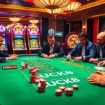 Trải nghiệm sự hứng khởi của LUCK8 trong một cảnh casino sôi động với các game thủ đang tham gia tại bàn cược.