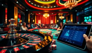 Players engaging in thrilling games at https://nk88net.com/ casino tables, highlighting excitement and luxury.