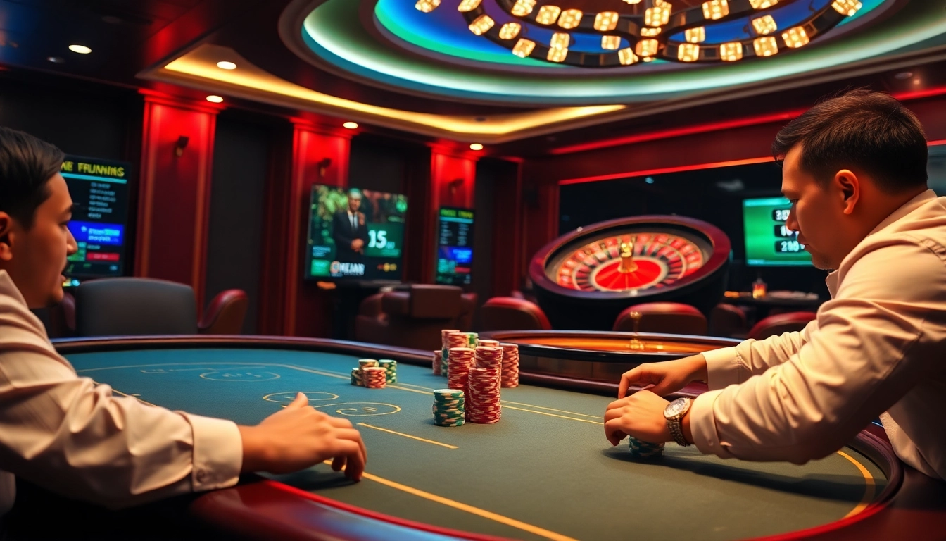 Experience the thrill of online gambling with luongsontv, showcasing a top-notch poker game in a luxurious casino.