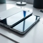 Samsung Galaxy S8 smartphone showcased in a modern workspace, highlighting its advanced design and vibrant display.