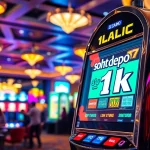 Menyenangkan pengalaman slot depo 1k dengan mesin slot berwarna-warni di kasino.
