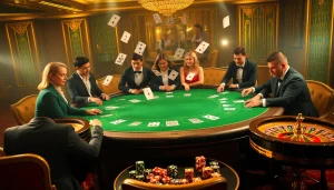The excitement of gambling unfolds at a luxurious poker table with players engaged in high-stakes action on luongsontv.