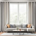 Verduisterende gordijnen in een stijlvolle woonkamer zorgen voor optimale lichtafsluiting.