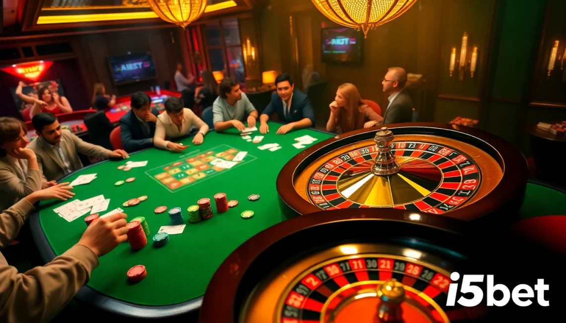 Active players at i5bet's poker table enjoying a thrilling casino atmosphere.