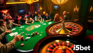 Active players at i5bet's poker table enjoying a thrilling casino atmosphere.