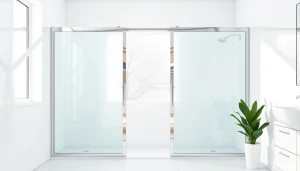 Enhance your bathroom with sleek sliding shower doors, showcasing modern design and polished chrome accents.