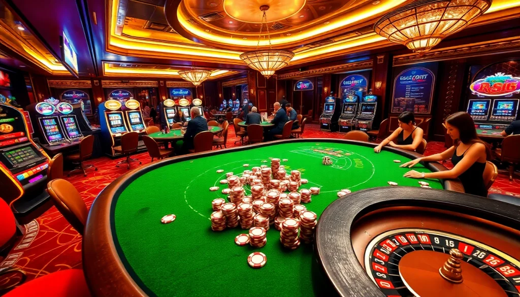 Experience the excitement of sc88archi with a vibrant casino scene filled with energetic players at luxurious tables.