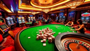 Experience the excitement of sc88archi with a vibrant casino scene filled with energetic players at luxurious tables.