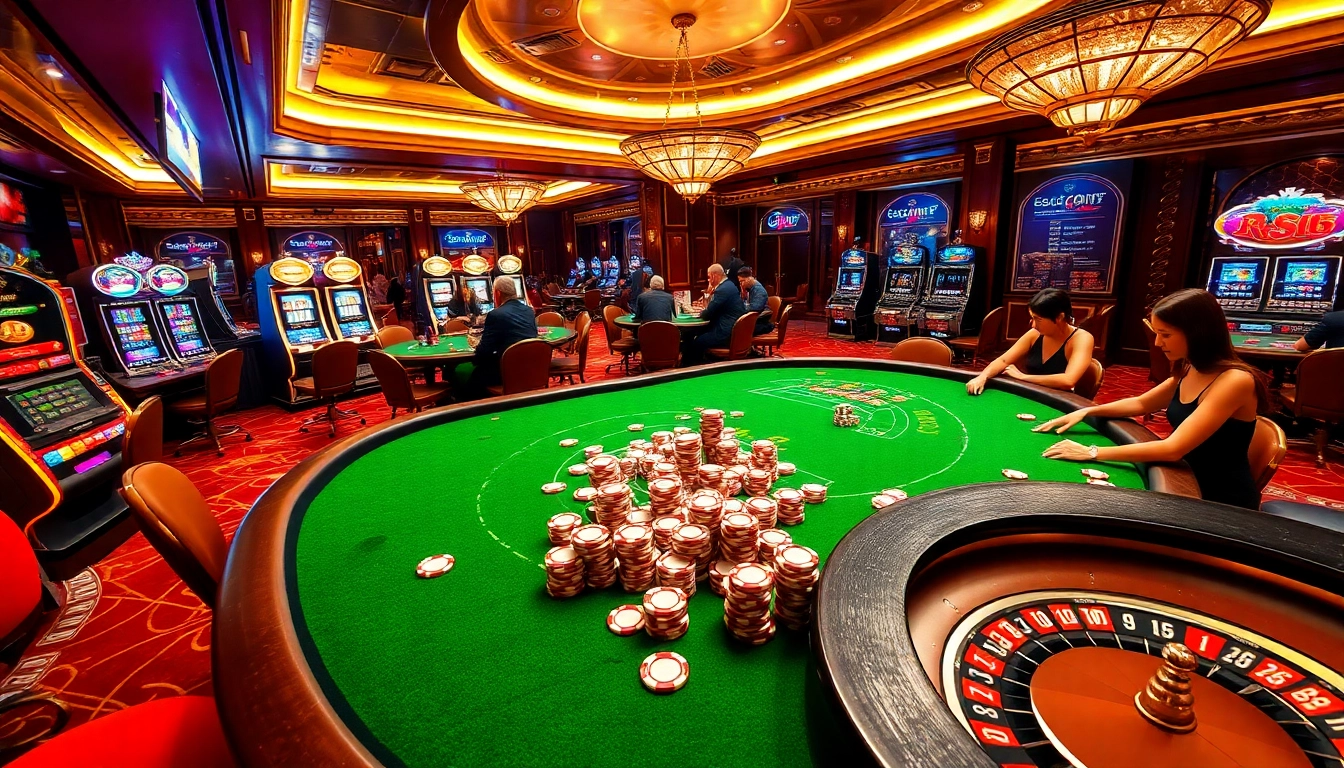 Experience the excitement of sc88archi with a vibrant casino scene filled with energetic players at luxurious tables.