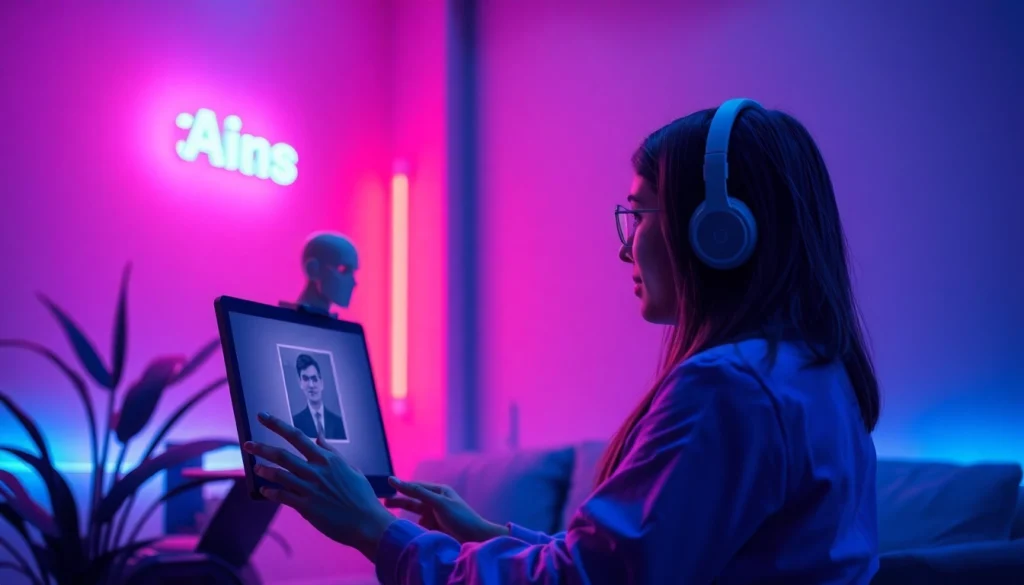 Engaging interaction in a character ai nsfw setting with vibrant digital ambiance.