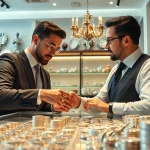 Compro argento con professionalità e fiducia in un negozio moderno e luminoso.