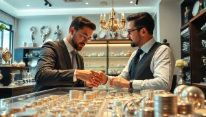 Compro argento con professionalità e fiducia in un negozio moderno e luminoso.