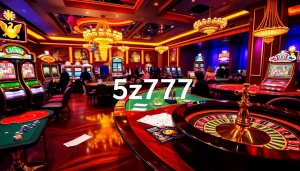 Exciting casino scene featuring 5z777 table games, vibrant slots, and engaged players.