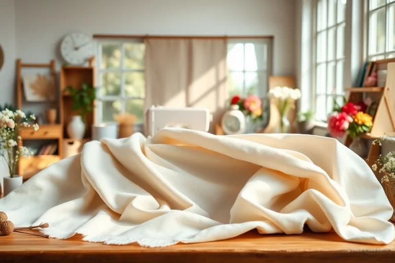 Creëren met hydrofiel katoen op een houten tafel omringd door creatieve elementen.