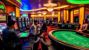 Experience thrilling gameplay at SA88’s luxury casino with vibrant slot machines and elegant tables.