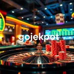 Experience the thrill of gojekpot with vibrant casino elements, including roulette and poker chips.