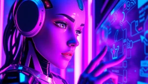 Engaging NSFW AI character in a vivid digital landscape