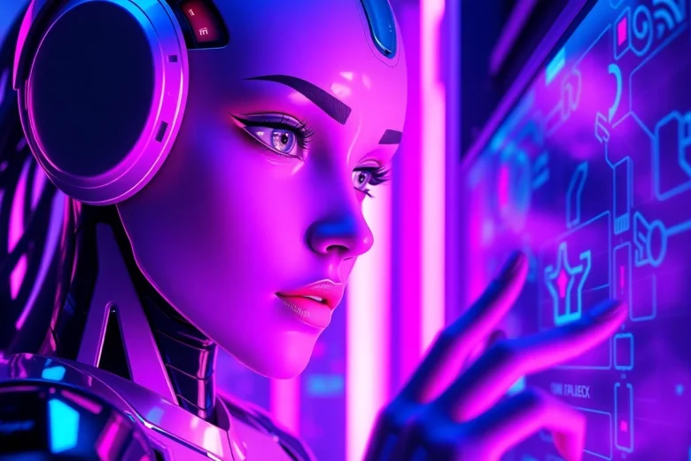 Engaging NSFW AI character in a vivid digital landscape