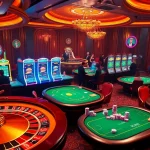 A vibrant casino scene showcasing high-stakes excitement and hidden wiki 2 elements like roulette and slot machines.