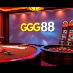 Exciting GG88 online casino scene with a vibrant poker table and spinning slot machines.