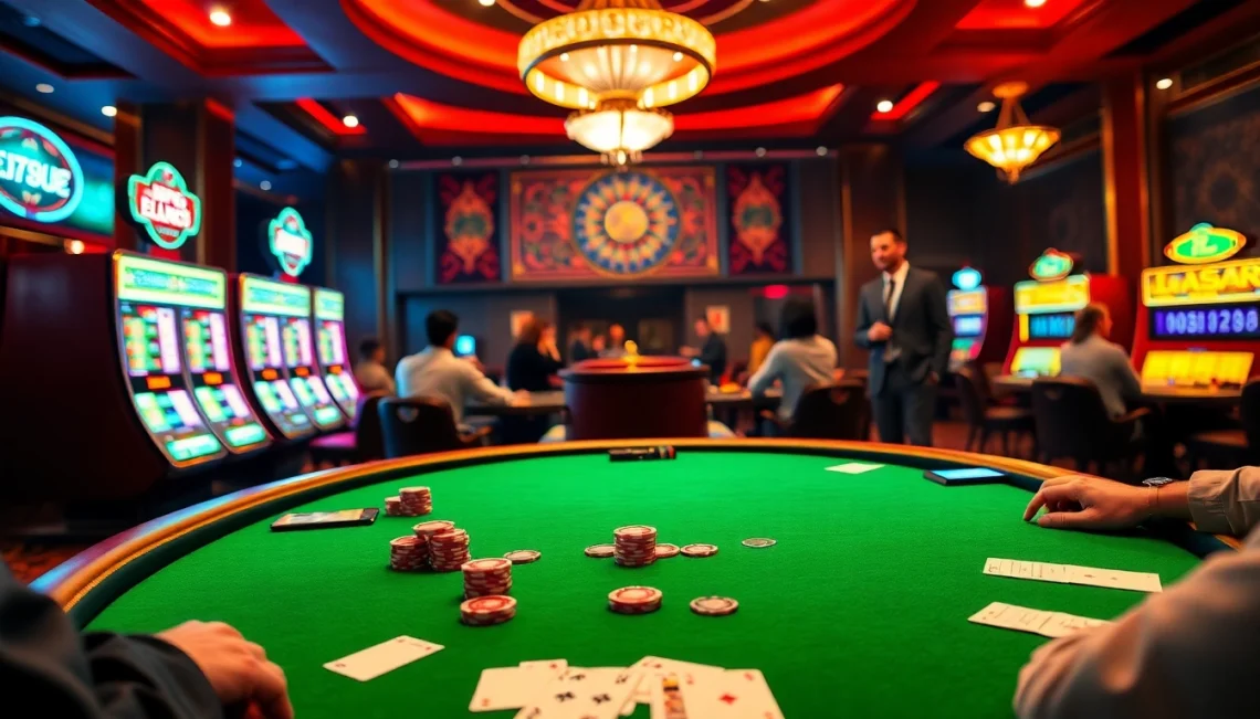 Experience the thrill of 6L777 Login with vibrant casino games and excited players at the tables.