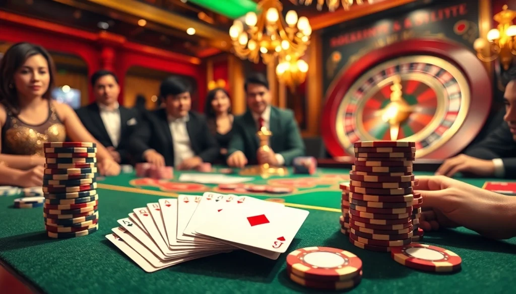 Experience the thrill of high-stakes poker at https://lc88.jpn.com/, featuring a luxurious casino atmosphere with cards and chips.