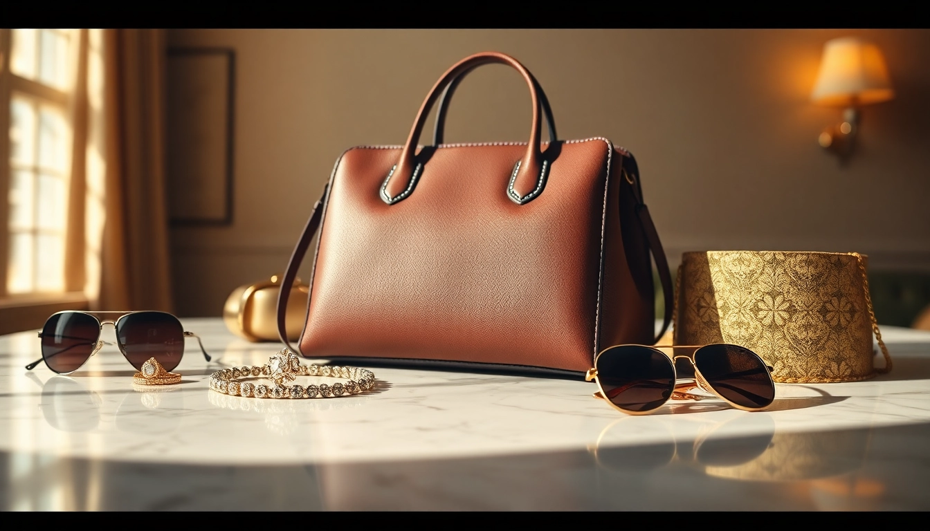 명품 이미테이션 가방과 액세서리가 아름답게 배치된 사진