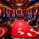 Engaging casino action at nhà cái NK88 with players at poker and roulette tables.