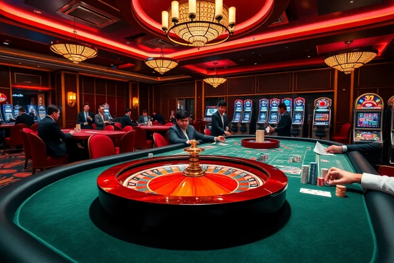 SODO casino scene showcasing vibrant roulette wheels and engaged players.