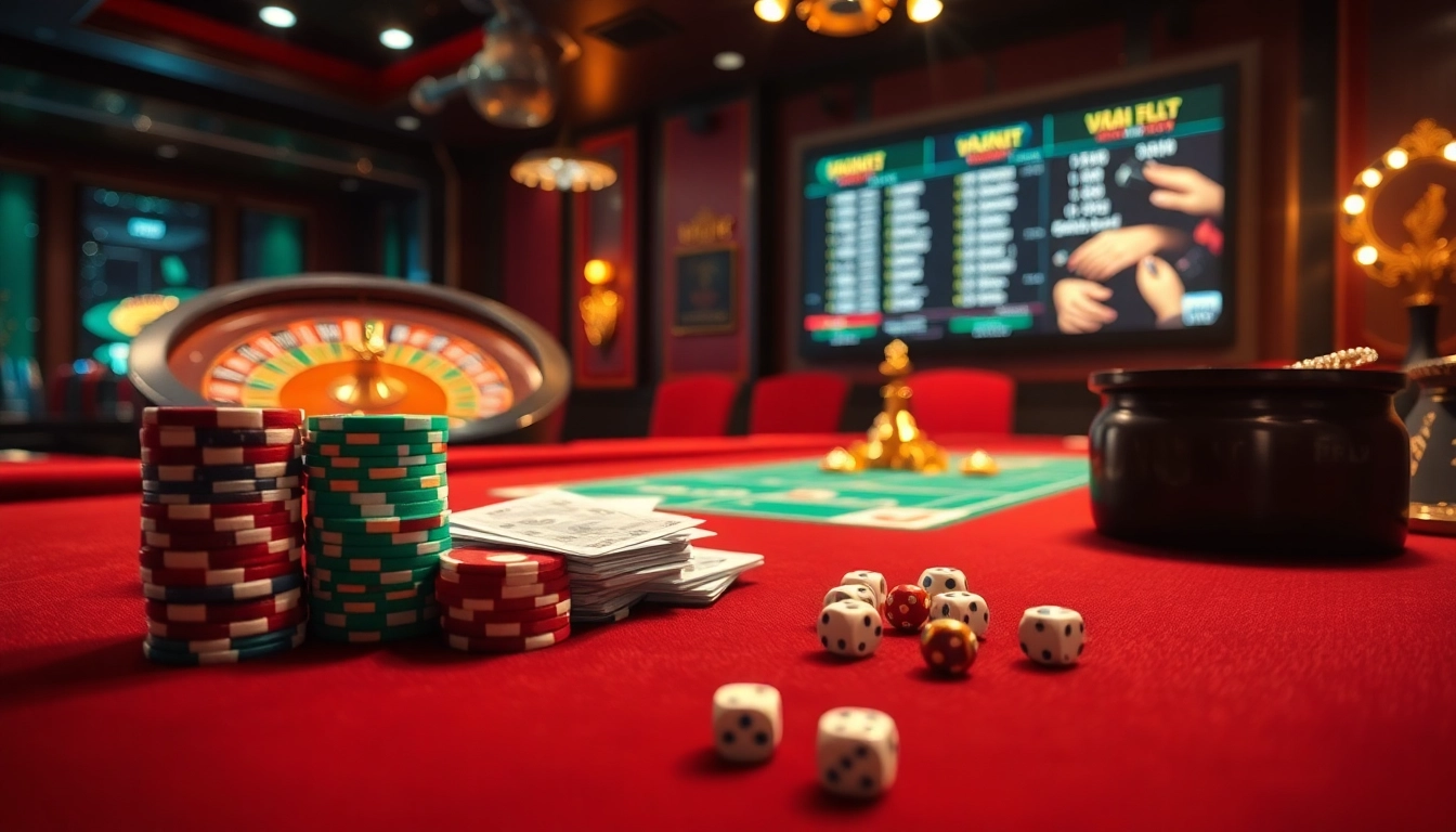 Experience the thrill of gaming with vaoluoitv's vibrant poker table scene, showcasing rich colors and exciting gambling elements.