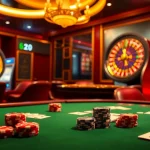 SboBet players engaged in an exciting casino scene with poker chips and roulette wheel.