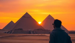 Discover the grandeur of the Great Pyramids of Giza at sunset on https://piraminds.com/.