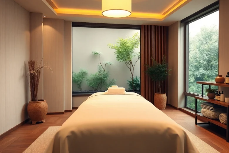 차분한 장식과 편안한 분위기의 출장마사지 치료실 분위기.