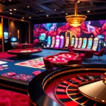 IWIN68 offers a luxurious online gambling experience with vibrant casino tables and spinning roulette wheels.
